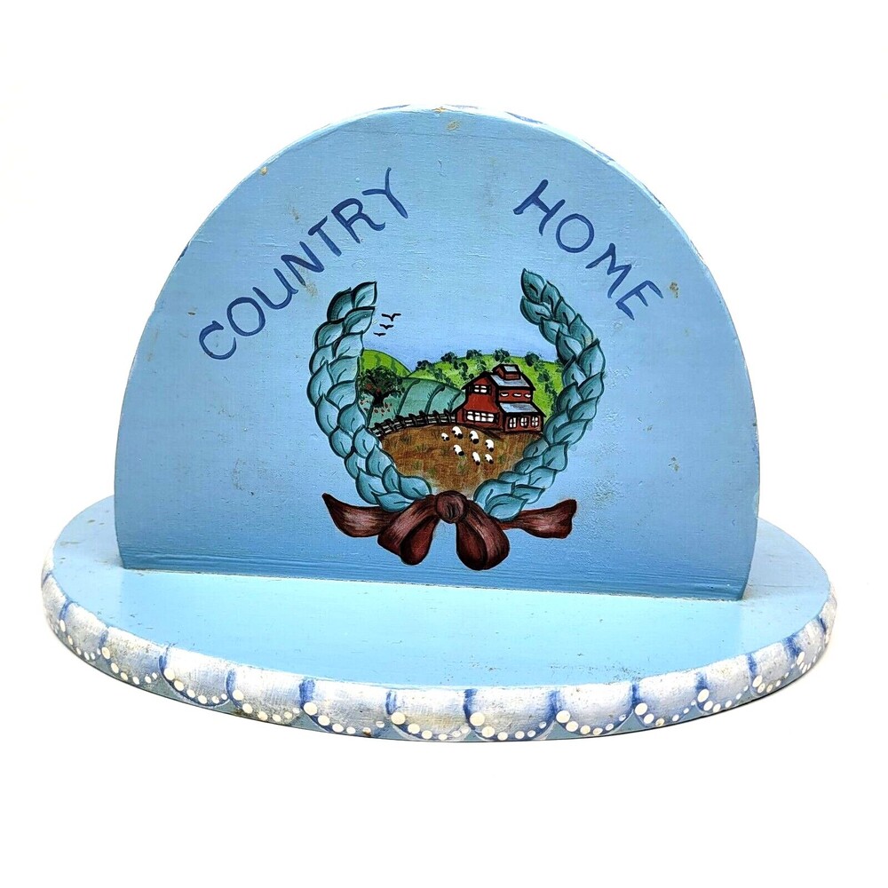 Vintage Wooden Napkin Letter Holder Country Home Cottagecore Handpainted 9" x 6"